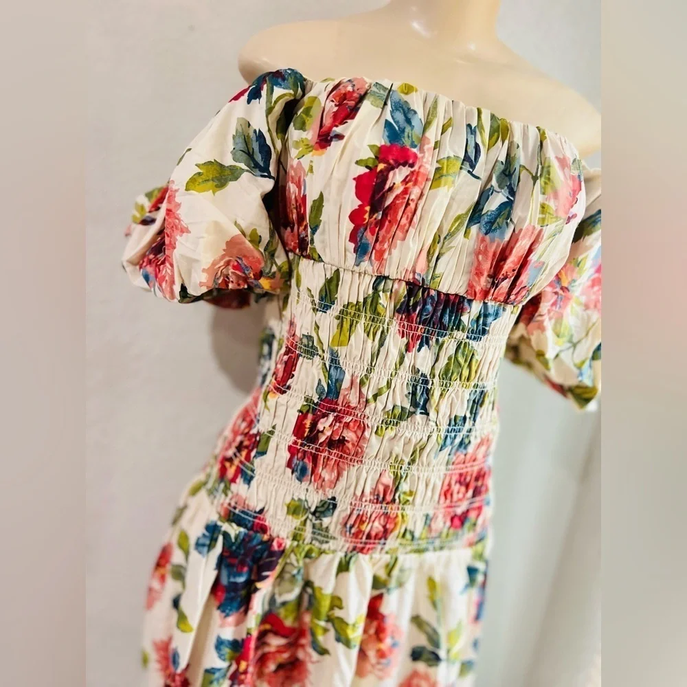 Abercrombie & Fitch Smocked Drop Waist Off Shoulder Floral Maxi Sundress NWT